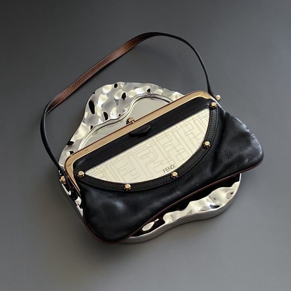 Fendi Black and Cream Clutch with Structured Design